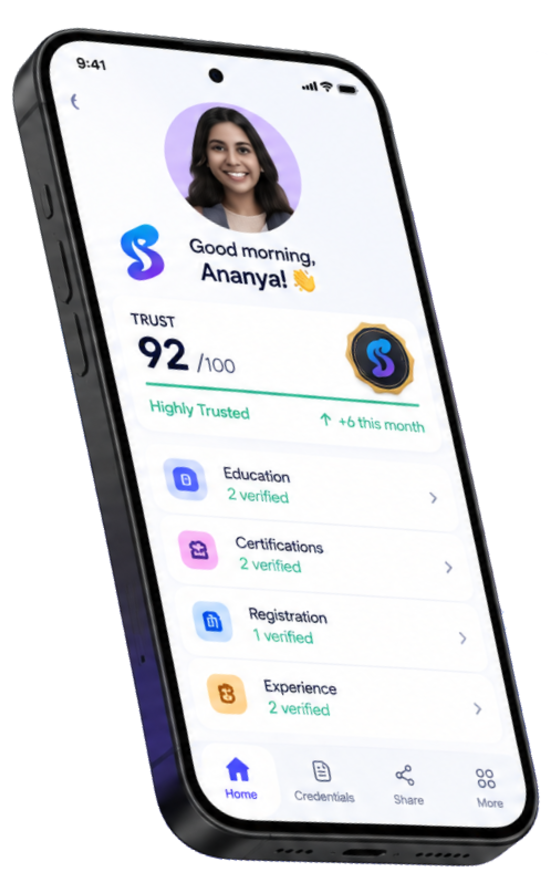 SkillsPassport app showing a trusted professional profile